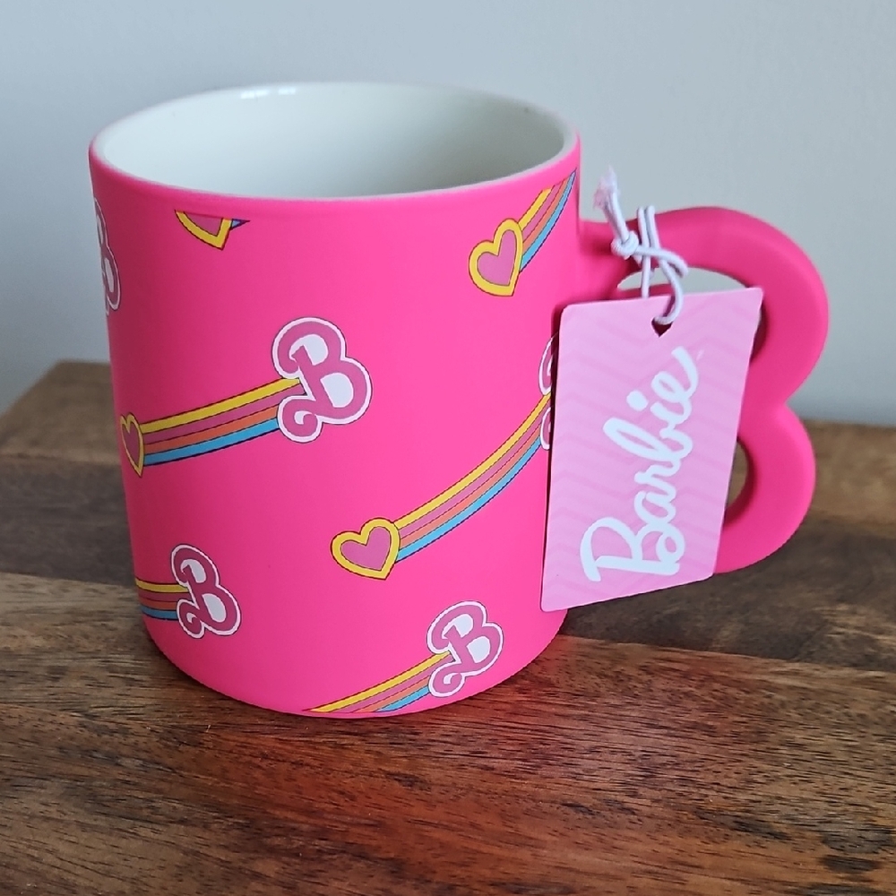 Barbie Vibrant Pink Mug with Heart & Rainbow Accents